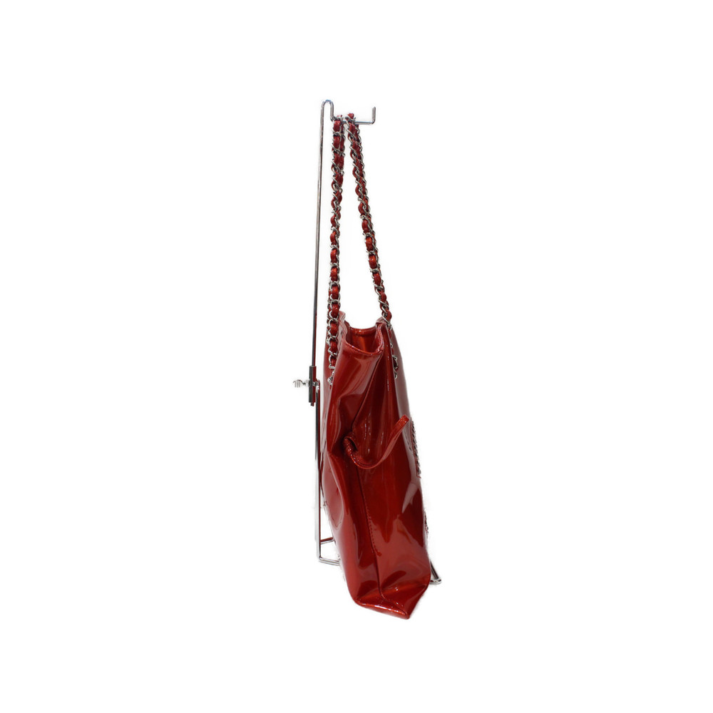 Chanel Tote Leather Chain Rhinestone Red Patent Bag